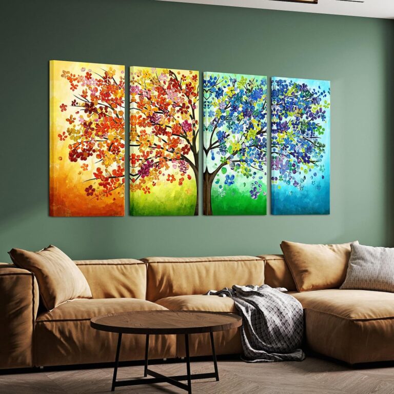 KREATIVE ARTS 4 Seasons Colorful Lucky Tree Painting Canvas Wall Art Abstract Contemporary Oil Paintings
