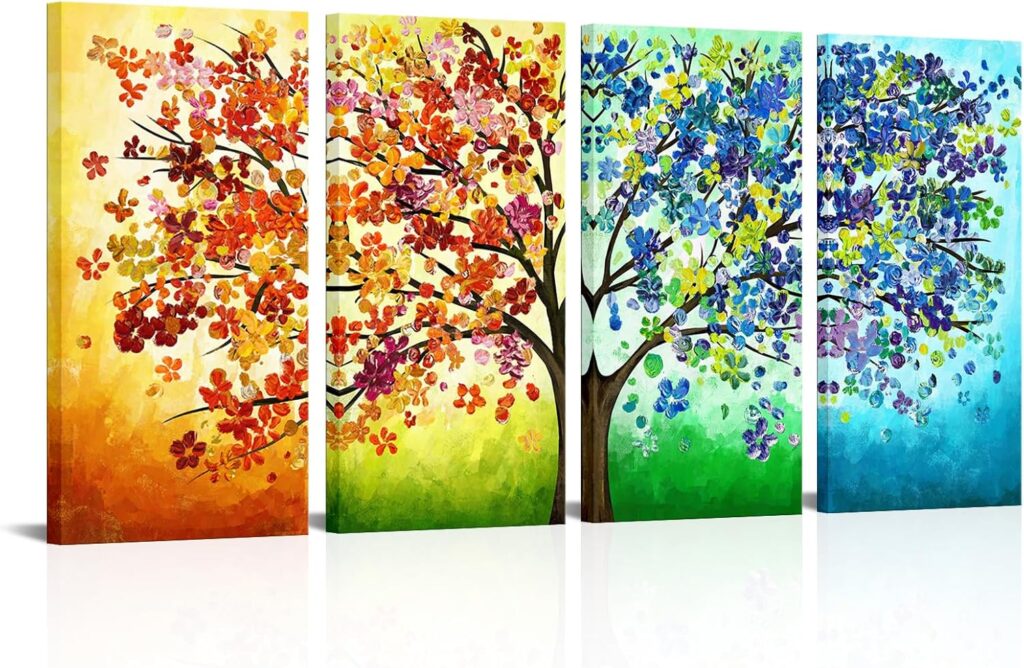 KREATIVE ARTS 4 Seasons Colorful Lucky Tree Painting Canvas Wall Art 